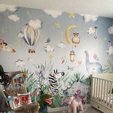 Jungle In The Night Wallpaper For Children With Animals Safari Wallpaper Wall Mural Nursery Wallpaper In 2020 Kids Wall Decals Nursery Mural Nursery Wall Murals