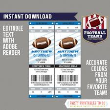 Football Ticket Invitation Template Blue And Silver Instant Download Football Birthday Party Edit And Print With Adobe Reader