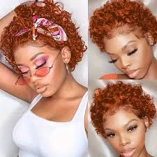 ginger 350 short curly human hair wigs cut curly lace