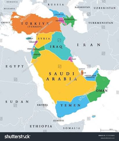 Asia occidental, geoesquema y mapa político.: vector de stock (libre de regalías) 2172520893 | Shutterstock