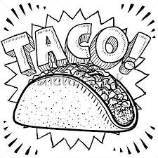 Taco Clip Art Black And White Food Coloring Pages Taco Drawing Mexican Food Recipes
