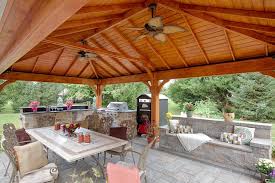 This Traditional Wood Pavilion Features A Beautifully Stained Pine Tongue And Groove Ceiling See Backyard Pavilion Pavillion Backyard Backyard Patio Designs