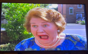 Richard: "What does the advertisment say?" Hyacinth: " Experienced hostess  offer her services. Followed by my telephone number." 😆😆😆