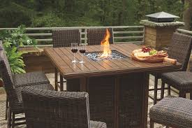 Paradise Trail Bar Table With Fire Pit Medium Brown In 2020 Outdoor Bar Table Fire Pit Table Set Outdoor Dining Table