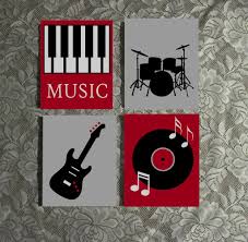 Hand Painted Canvas Set Music Theme Art Guitar Piano Drums Musical Wall Art Music Canvas Music Room Decor