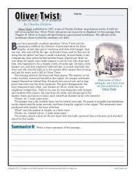 oliver twist 7th grade reading comprehension worksheet