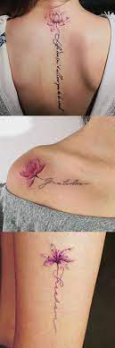 Lotus Flower Tattoo Ideas At Mybodiart Com Script Spine Tatt For Women Floral Pink Ankle Shoulder Tatowierungen Tattoo Schulter Frau Blumen Schone Tattoos