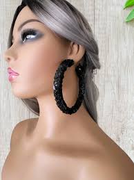 Rhinestone and Black Earrings