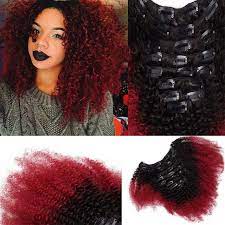This weave is well formed and it looks like natural hair. T1b Red Ombre Clip In Human Hair Extensions Afro Kinky Curly For Black Women Two Tone Brazilian Virgin Hair Clip Ins 100g From Fashionhairqd 21 31 Dhgate Com
