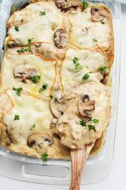 Cream Of Mushroom Chicken Bake With Cheese Recipe Cream Of Mushroom Chicken Chicken Mushroom Recipes Baked Chicken Recipes