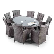 The dining table set 8 chairs are made from strong materials that are highly durable to give you long lifespans. Cadiz Round Grey Rattan Dining Table And Chairs With Glass Top 8 Seater Al Fresco Outdoor Patio Garden Furniture Set Roseland Furniture