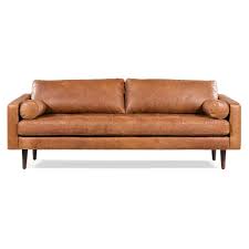 Florence Mid Century Modern Sofa Cognac Tan Poly Bark Modern Leather Sofa Leather Sofa Best Leather Sofa
