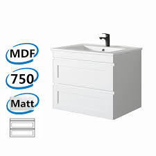 Special financing offers now available. 735x450x550mm Hawaii Wall Hung Bathroom Floating Vanity Matt White Shaker Style 2 Drawers Cabinet Only Ceramic Poly Top Available
