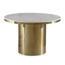 White Marble Top Brushed Gold Cylinder Base Dining Table Dining Table Marble Marble Dining Round Dining Table Modern