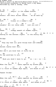 Lead sheets include the melody along with the chord structure. Song Lyrics With Guitar Chords For A Summer Song Chad Jeremy 1964 Summer Songs Guitar Acoustic Songs Guitar Chords For Songs