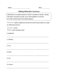Alliteration Worksheets Middle School In 2020 Alliteration Worksheets Middle School