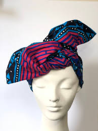 African Head Wrap for Women, Ankara Fabric, Panel, Pink Blue