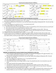 Indicate all relationships needed before setting up and solving the problem. Dimensional Analysis Worksheet Key