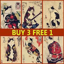 Shop posters in a variety of sizes and designs to find the perfect fit for your room. Customized Ukiyo E Samurai Warrior Cat Tattoo Cat Tattoo Shop Retro Poster Kraft Paper Decorative Painting Wish