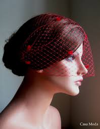 Red birdcage veil