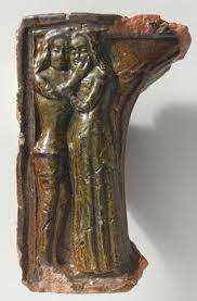 lovers fragment of niche tile c 1390 schweizerisches landemuseum zurich cheek caressing gesture antique tiles medieval interior renaissance art