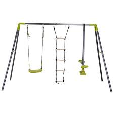 Balancoire 3 Agres Portique Avec Balancoire Echelle Et Face A Face Dim 295l X 138l X 180h M Metal Epoxy Anticorrosion Pe Gris Balancoire Portique Metal Epoxy