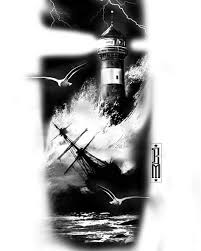 Black And White Lighthouse Tattoo Designs Latest Design Available Please Respect My Time And Effort Dont Copy Tattoo Design Digitalpainting Realism Lighthouse Tattoo Ship Tattoo Tattoos For Guys