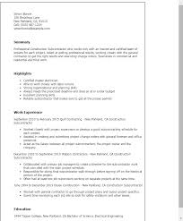 construction subcontractor resume