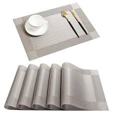 Sets de table plastique réutilisable et lavable en polypropylène. Homcomodar Sets De Table Lavables Pvc Napperons Pour Diner Resiste A La Chaleur Lot De 6 Set De 6 Sets De Table A Gris Set De Table Sets De Table Nappe
