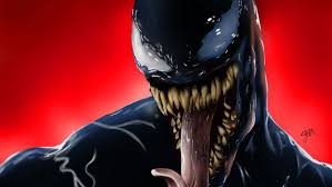 Venom is one of the most complex and enigmatic creatures on the marvel's list of all badass characters. Wallpaper Venom Gesture Cartoon Headgear Electric Blue Background Download Free Image