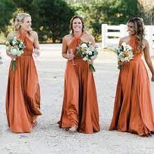 Halter Burnt Orange Custom Cheap Long Bridesmaid Dresses Online Wg357 Orange Bridesmaid Dresses Cheap Long Bridesmaid Dresses Bridesmaid Dresses Online