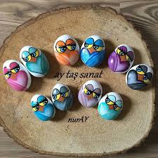 10 Adet Kus Siparisi Hazir Tasboyama Hobi Tasarim Pano Stone Art Rock Stoneart Farkli Hediyelik Tablo Elyapimi Sanat Mavi Sanat Owl