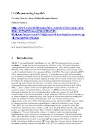 Were it not for the publication of his third book, the last testament: Pdf Health Promoting Hospitals