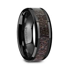 Rog Dark Brown Antler Inlay In Black Ceramic Men S Wedding Band 8mm Ceramic Wedding Ring Antler Wedding Band Hunting Wedding Rings