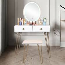 Simple and elegant design, this vanity table and stool set can be a functional and sturdy piece of furniture to your bedroom, bathroom, closet or hallway. Lighted Makeup Vanity Table Set