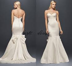 Truly Zac Posen Seamed Satin Wedding Dress With Big Bow Modest Strapless Covered Button Mermaid Fishtail Bridal Gown Wear Cheap Lace Wedding Dresses