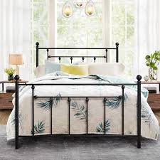Powder coated in black bed head post:38*0.8mm side rail: Vecelo Antique Bed Frame Metal Platform Bed With Victorian Style Headboard Full Size Black Walmart Com In 2021 Queen Size Bed Frames Antique Queen Size Bed Iron Headboard