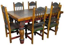 Mexican Country Style Painted Wood Dining Table And Chairs Mexican Dining Room Dining Table Chairs Dining Furniture