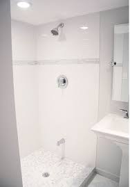 A Foot Washing Temperature Checking Humidifier Filling Spout In A Wall Shower Also Grey Mixed Into The Wh White Tile Shower Trendy Bathroom Bathrooms Remodel