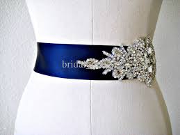 Wholesale Bridal Sashes Belts Buy Glamourous Crystal Beadings Ribbon Royal Blue Wedding Dress Sash W Rhinestone Applique Wedding Wedding Belts Crystal Sash