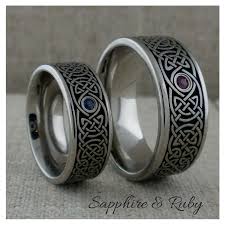 Custom Celtic Knot Wedding Rings With Sapphire Or Ruby Love These Titanium With Laser Celtic Knot Wedding Ring Celtic Wedding Rings Titanium Wedding Rings