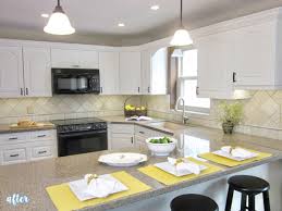 Stylish minimalist kitchen with bright yellow accents. White Kitchen Yellow Accents Makeover Better After