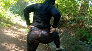 Fat booty milf wears see through pants at public park