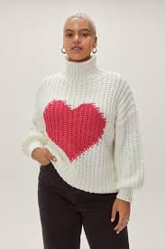 Plus Size Heart Knitted Turtleneck Sweater Nasty Gal
