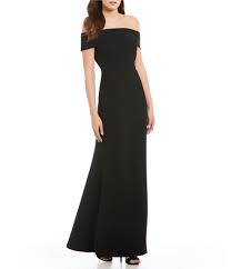 Calvin Klein Off The Shoulder Portrait Collar Gown Dillard S Black Evening Gown Formal Dresses For Women Black Bridesmaid Dresses
