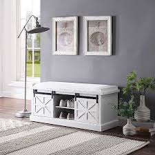 Handmade oak bench, recycled wood, massive soft barn wood,entryway dining room furniture,table,old wood, raw,french coffee side table. Carrie White Storage Bench With Sliding Doors Kirklands