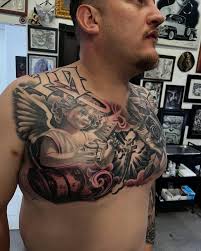 Here are the views of @beefaded_ chest piece so far. This is 4 sessions and  one more to go to finish it all off. Adrian works at  @three_roses_barbershop which is the spot