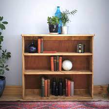 Large Low Bookshelf Chunky Sustainable Natural Wood Wide Wooden Bookcase 90w X 82h X22d Cm Rustic Simplicity Custom Handmade Somerset Uk Rustic Wooden Furniture Sustainable Furniture Low Bookshelves