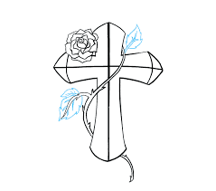 Learn how to draw crosses with flowers pictures using these outlines or print just for coloring. How To Draw A Cross With A Rose Easy Drawing Guides
