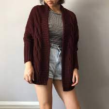 Online boutique affordable sweaters & cardigans & women's clothing wholesale. La Hearts Sweaters Pacsun Burgundy Chunky Knit Cardigan Poshmark